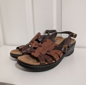 Clarks Sandals Womens 9.5 M Lexi Marigold Casual Slingback Wedge Brown Shoes